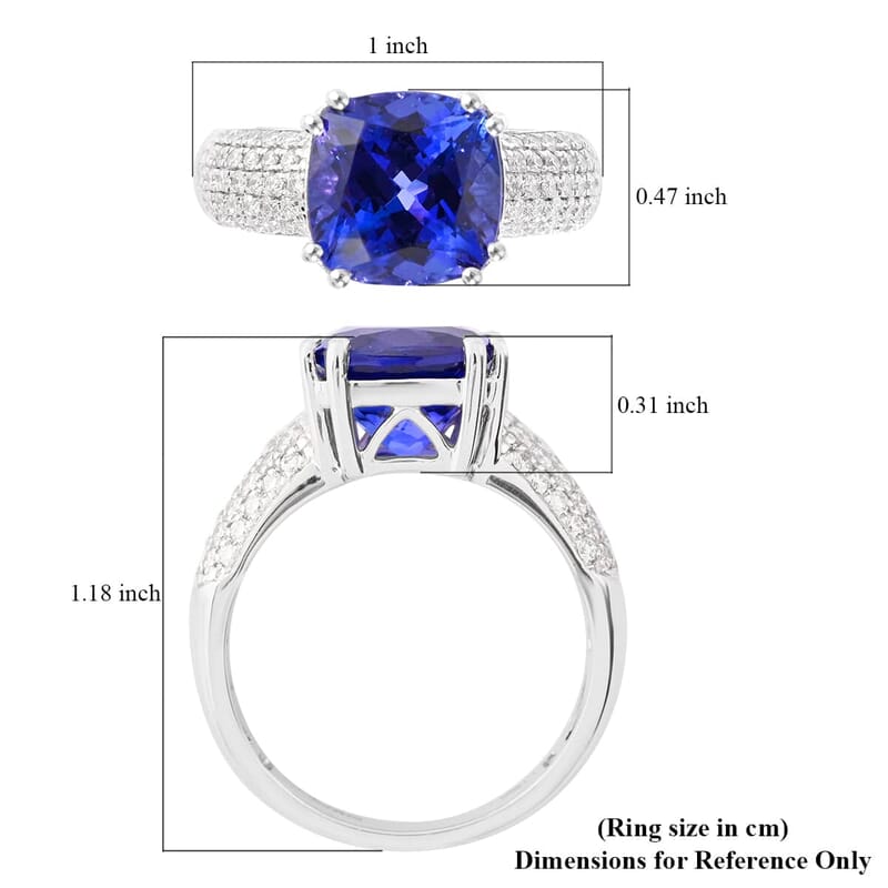 Certified & Appraised Rhapsody 950 Platinum AAAA Tanzanite and E-F VS Diamond Ring (Size 10.0) 8.80 Grams 5.30 ctw
