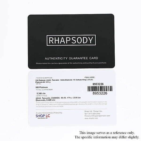 Certified & Appraised Rhapsody 950 Platinum AAAA Tanzanite and E-F VS Diamond Ring (Size 10.0) 8.80 Grams 5.30 ctw