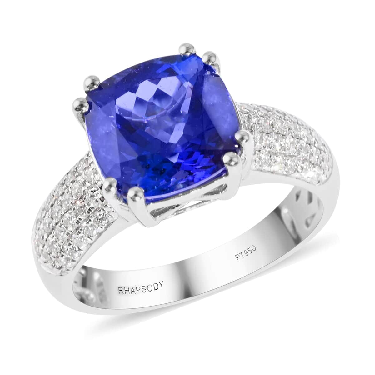 Certified & Appraised Rhapsody 950 Platinum AAAA Tanzanite and E-F VS Diamond Ring (Size 6.0) 8.80 Grams 5.30 ctw image number 0