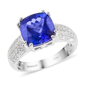 Certified & Appraised Rhapsody 950 Platinum AAAA Tanzanite and E-F VS Diamond Ring (Size 6.0) 8.80 Grams 5.30 ctw