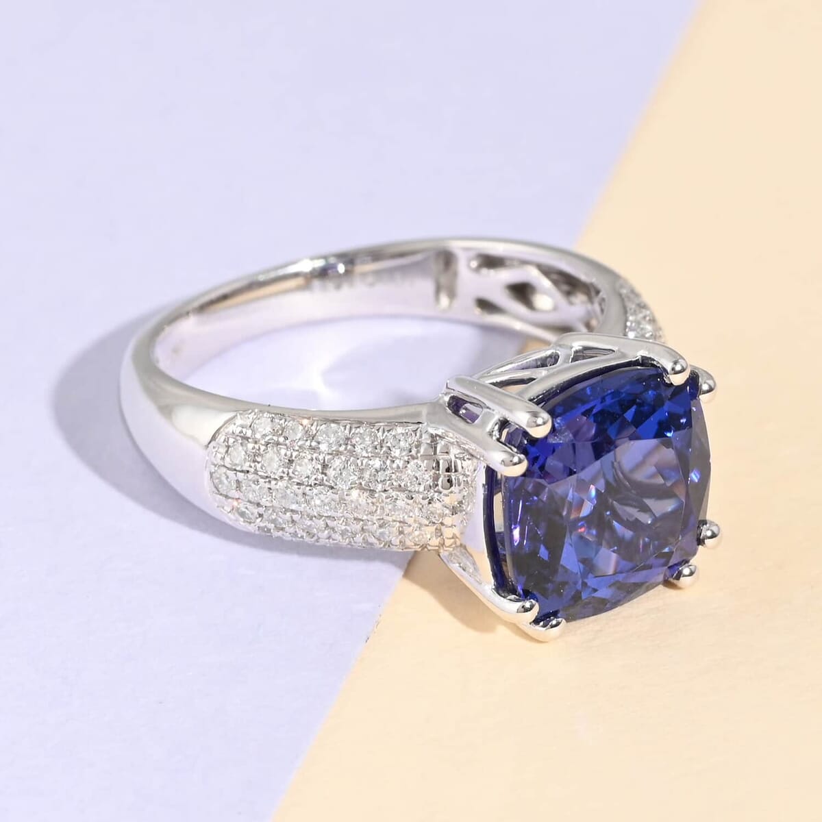 Certified & Appraised Rhapsody 950 Platinum AAAA Tanzanite and E-F VS Diamond Ring (Size 6.0) 8.80 Grams 5.30 ctw image number 1