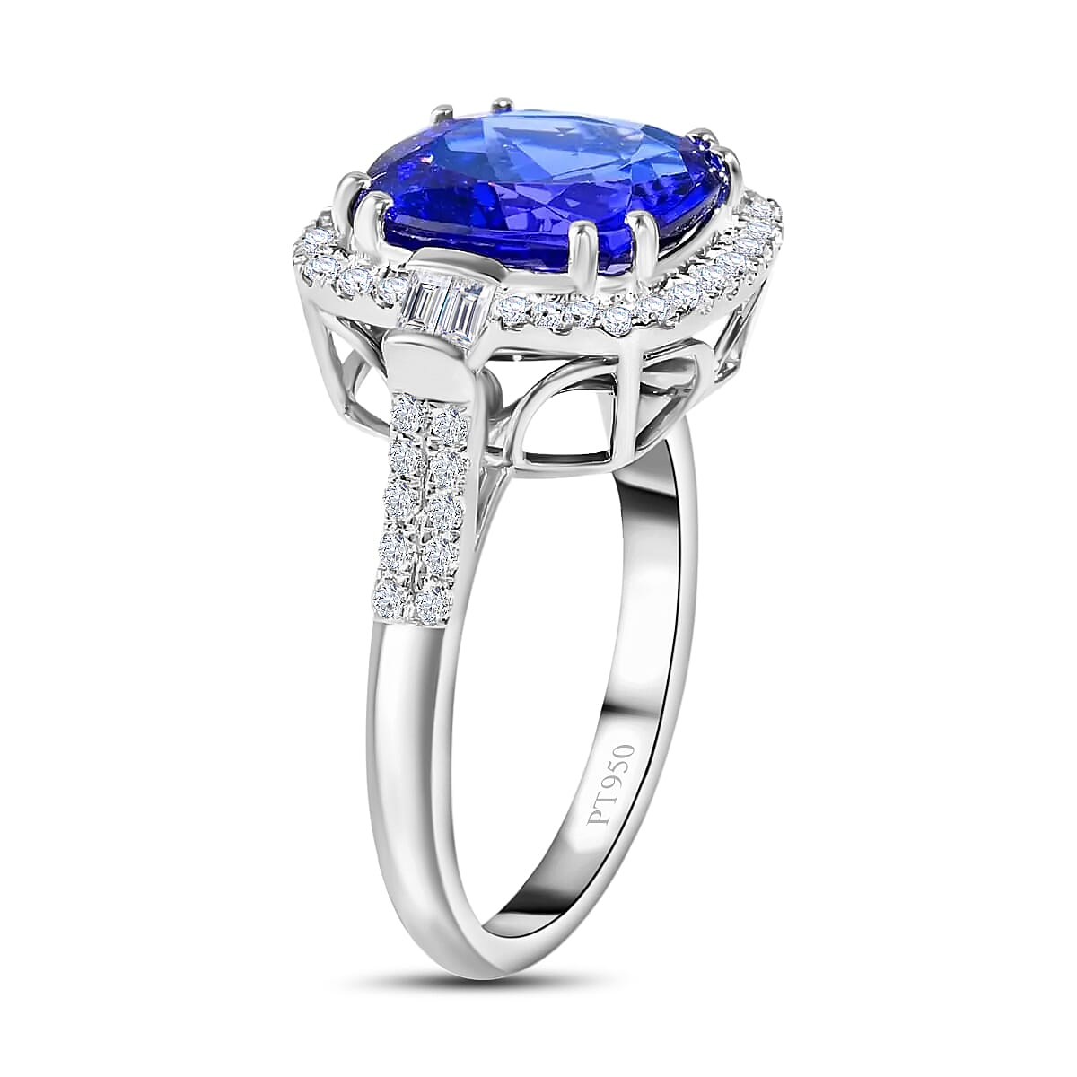 Certified & Appraised Rhapsody 950 Platinum AAAA Tanzanite and E-F VS Diamond Ring (Size 10.0) 7.10 Grams 6.15 ctw