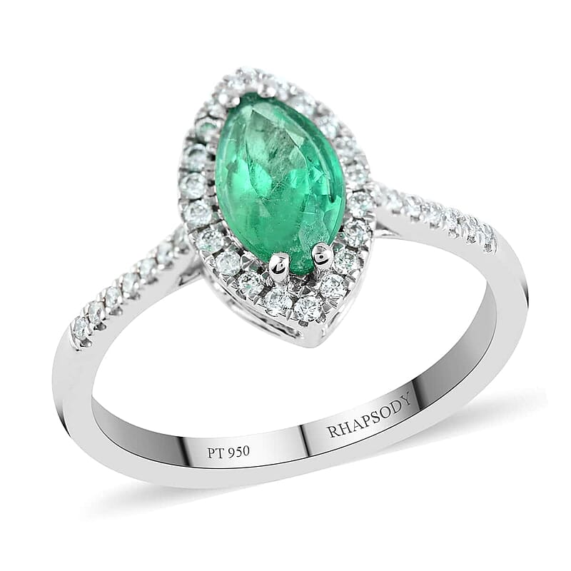 Certified & Appraised RHAPSODY 950 Platinum AAAA Boyaca Colombian Emerald and E-F VS Diamond Halo Ring 4.90 Grams 1.10 ctw