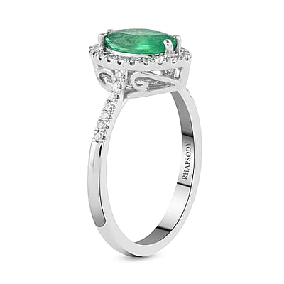 Certified & Appraised RHAPSODY 950 Platinum AAAA Boyaca Colombian Emerald and E-F VS Diamond Halo Ring 4.90 Grams 1.10 ctw
