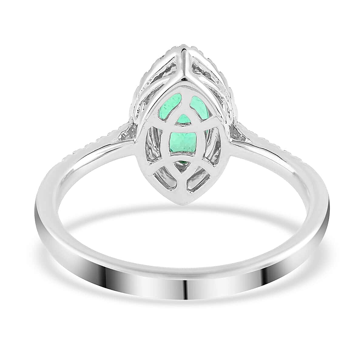 Certified & Appraised RHAPSODY 950 Platinum AAAA Boyaca Colombian Emerald and E-F VS Diamond Halo Ring 4.90 Grams 1.10 ctw