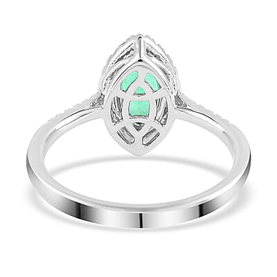 Certified & Appraised RHAPSODY 950 Platinum AAAA Boyaca Colombian Emerald and E-F VS Diamond Halo Ring 4.90 Grams 1.10 ctw