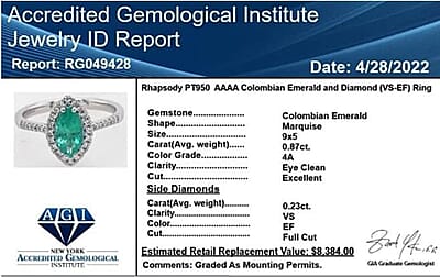 Certified & Appraised RHAPSODY 950 Platinum AAAA Boyaca Colombian Emerald and E-F VS Diamond Halo Ring 4.90 Grams 1.10 ctw
