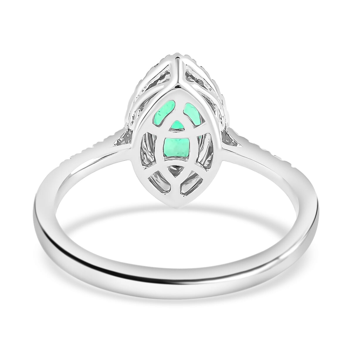 One Of A Kind Certified & Appraised Rhapsody AAAA Boyaca Colombian Emerald and E-F VS Diamond 1.10 ctw Halo Ring in 950 Platinum (Size 6.5) 4.90 Grams image number 4