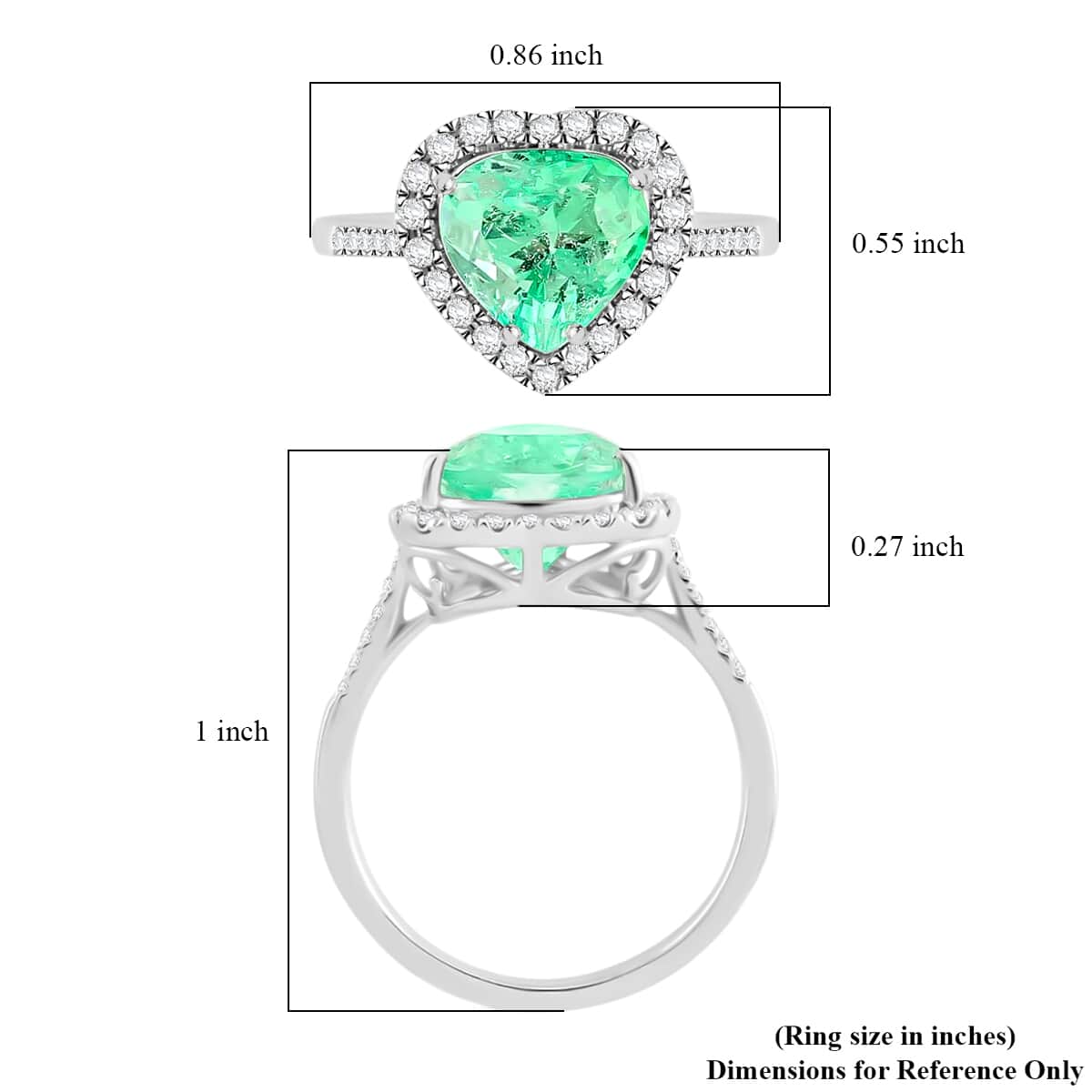 Certified & Appraised Rhapsody 950 Platinum AAAA Boyaca Colombian Emerald and E-F VS Diamond Heart Halo Ring (Size 7.5) 4.30 Grams 2.25 ctw image number 5