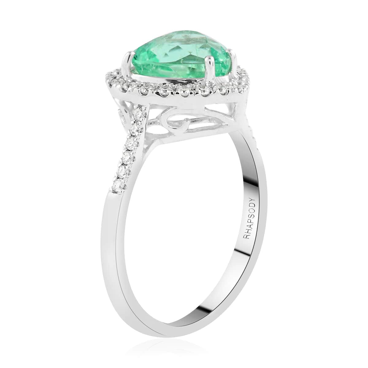 Certified & Appraised Rhapsody 950 Platinum AAAA Boyaca Colombian Emerald and E-F VS Diamond Heart Halo Ring (Size 9.0) 4.30 Grams 2.25 ctw image number 3