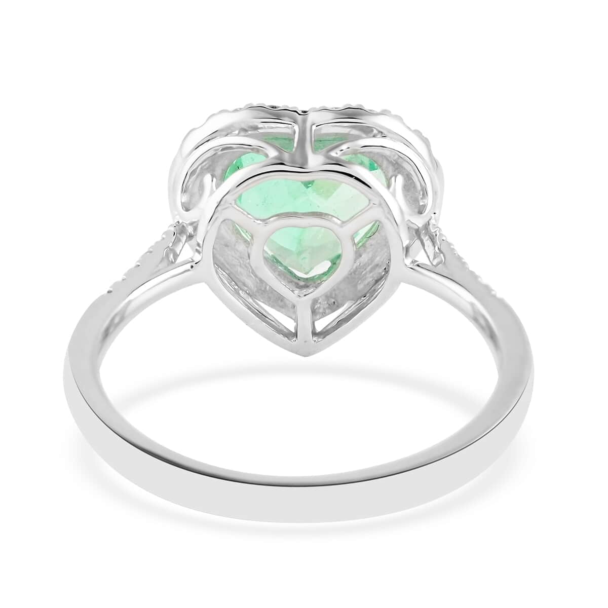 Certified & Appraised Rhapsody 950 Platinum AAAA Boyaca Colombian Emerald and E-F VS Diamond Heart Halo Ring (Size 9.0) 4.30 Grams 2.25 ctw image number 4