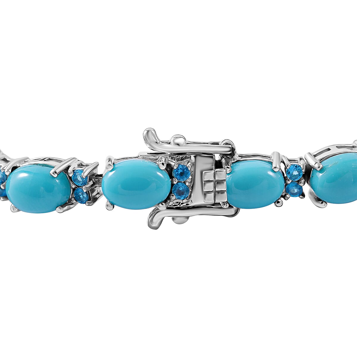 Sleeping Beauty Turquoise, Malgache Neon Apatite Bracelet in Platinum Over Sterling Silver (7.25 In) 16.40 ctw image number 3