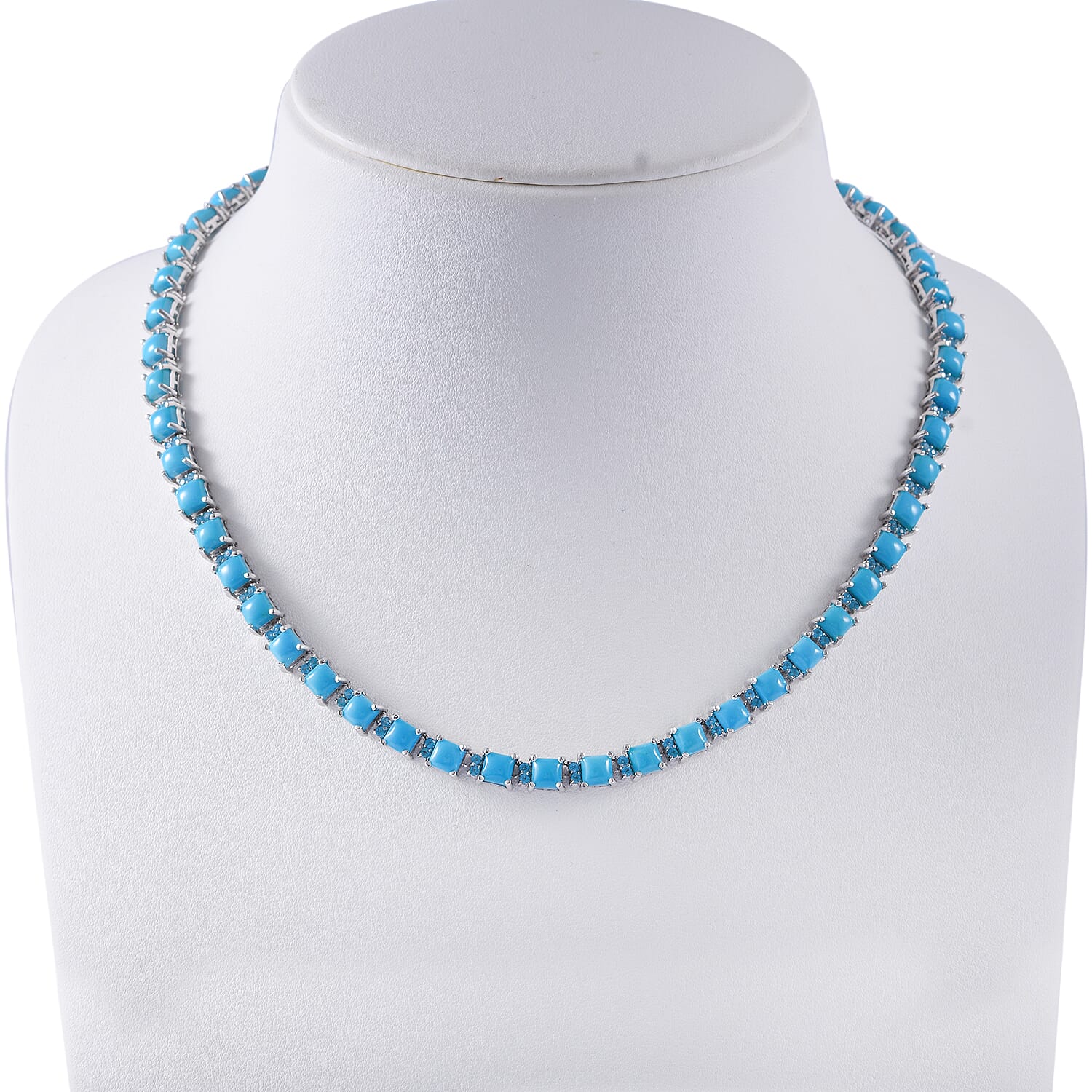 Sleeping Beauty Turquoise and Malgache Neon Apatite Necklace 18 Inches in Platinum Over Sterling Silver 39.00 ctw