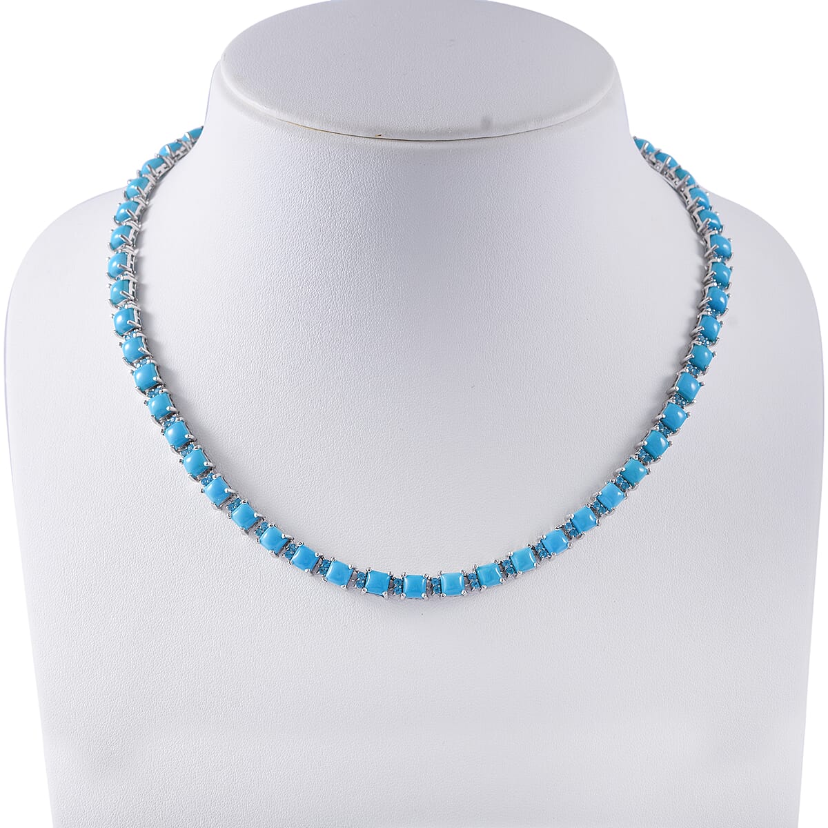 Sleeping Beauty Turquoise and Malgache Neon Apatite Necklace 18 Inches in Platinum Over Sterling Silver 39.00 ctw image number 1