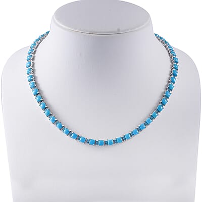Sleeping Beauty Turquoise and Malgache Neon Apatite Necklace 18 Inches in Platinum Over Sterling Silver 39.00 ctw