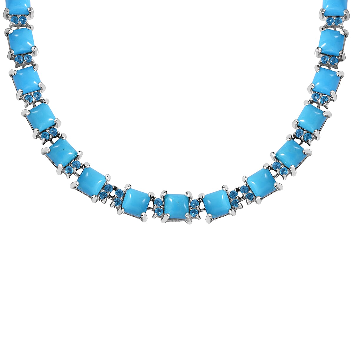 Sleeping Beauty Turquoise and Malgache Neon Apatite Necklace 18 Inches in Platinum Over Sterling Silver 39.00 ctw image number 2
