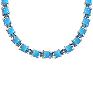 Sleeping Beauty Turquoise and Malgache Neon Apatite Necklace 18 Inches in Platinum Over Sterling Silver 39.00 ctw