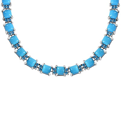 Sleeping Beauty Turquoise and Malgache Neon Apatite Necklace 18 Inches in Platinum Over Sterling Silver 39.00 ctw