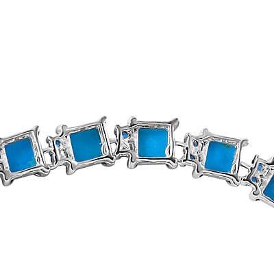 Sleeping Beauty Turquoise and Malgache Neon Apatite Necklace 18 Inches in Platinum Over Sterling Silver 39.00 ctw
