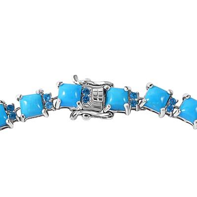Sleeping Beauty Turquoise and Malgache Neon Apatite Necklace 18 Inches in Platinum Over Sterling Silver 39.00 ctw