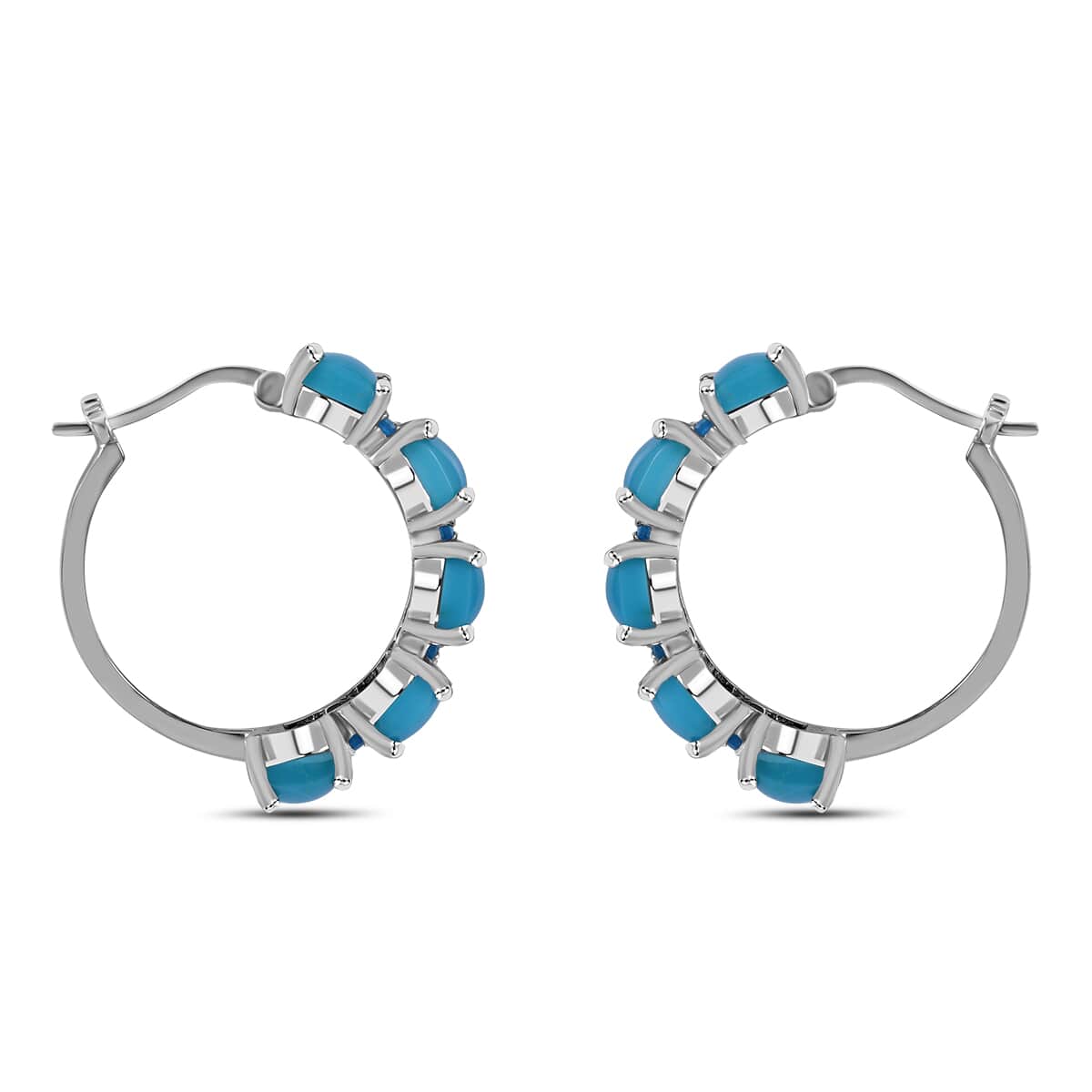 Sleeping Beauty Turquoise and Malgache Neon Apatite Hoop Earrings in Platinum Over Sterling Silver 6.60 ctw image number 2