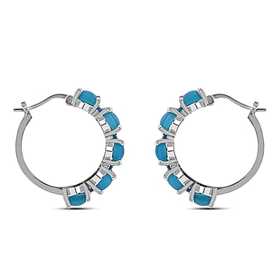 Sleeping Beauty Turquoise and Malgache Neon Apatite 6.60 ctw Hoop Earrings in Platinum Over Sterling Silver
