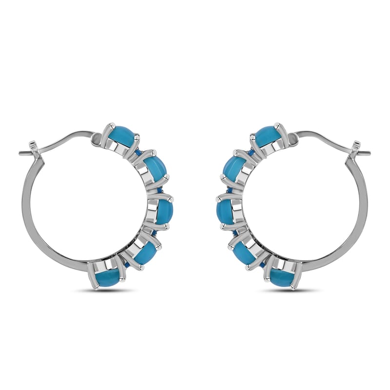 Sleeping Beauty Turquoise and Malgache Neon Apatite 6.60 ctw Hoop Earrings in Platinum Over Sterling Silver