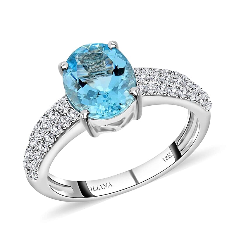 Certified and Appraised  Iliana 18K White Gold AAA Santa Maria Aquamarine and G-H SI Diamond Ring (Size 5.0) 2.00 ctw
