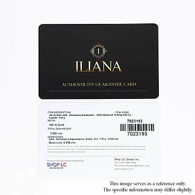 Certified and Appraised  Iliana 18K White Gold AAA Santa Maria Aquamarine and G-H SI Diamond Ring (Size 5.0) 2.00 ctw