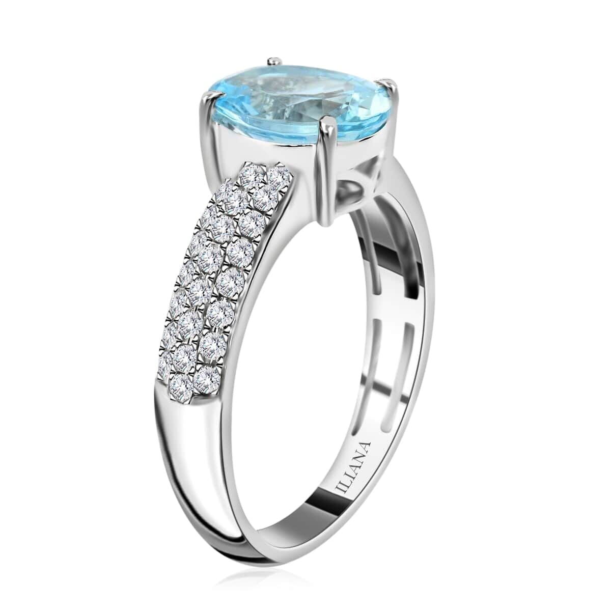 Certified Iliana AAA Santa Maria Aquamarine and G-H SI Diamond 2.00 ctw Ring in 18K White Gold (Size 7.5) image number 2