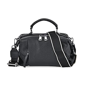 Black Genuine Leather Crossbody Bag with Multiple Pockets