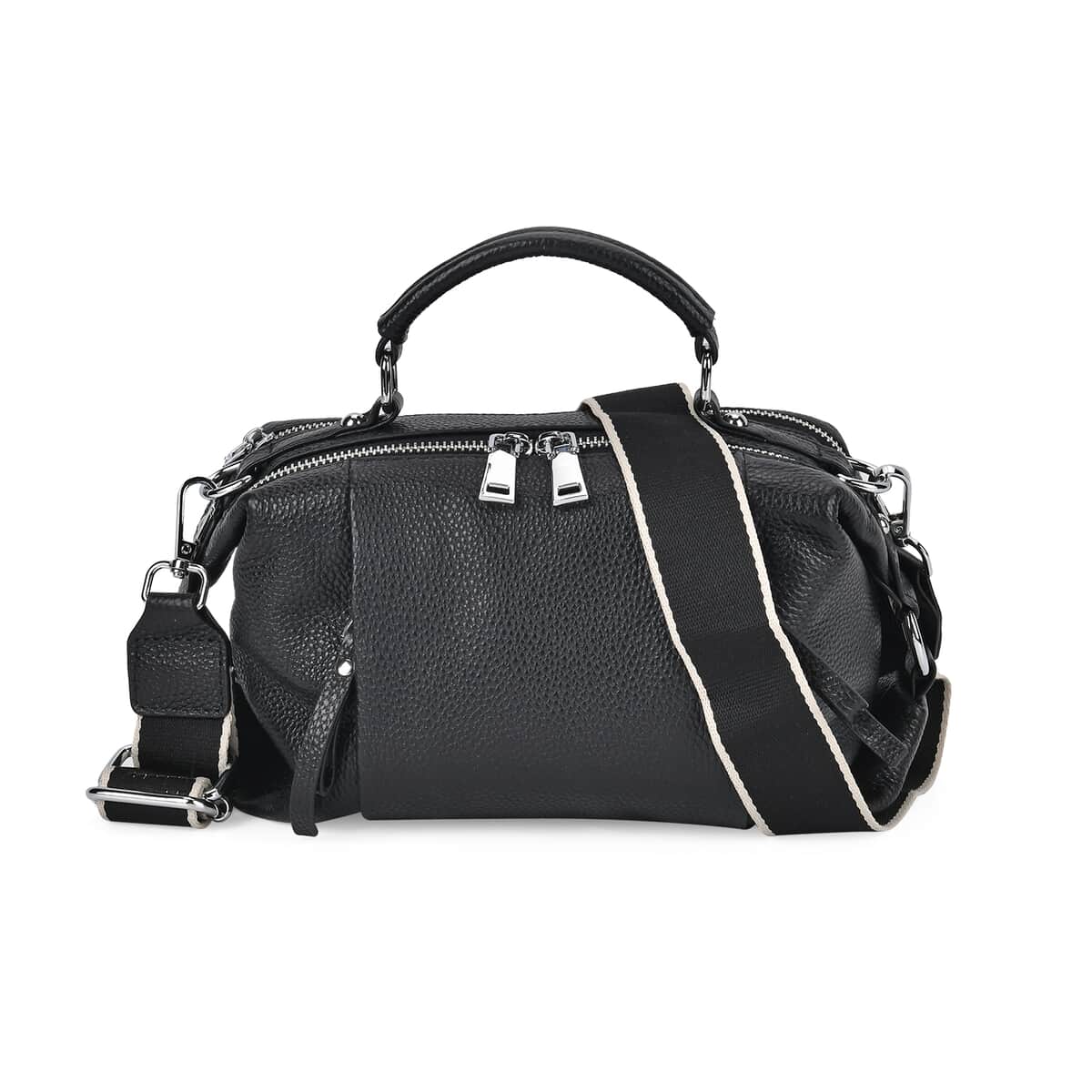Black Genuine Leather Crossbody Bag with Multiple Pockets image number 0