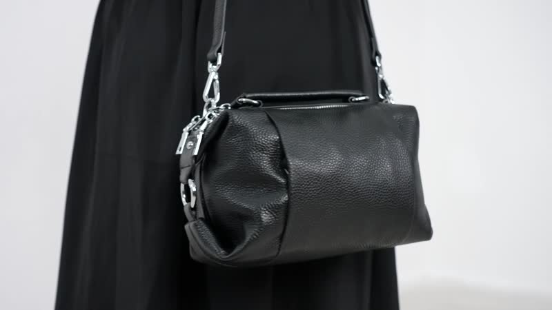 Black Genuine Leather Crossbody Bag with Multiple Pockets (9.8"x5"x3.6")