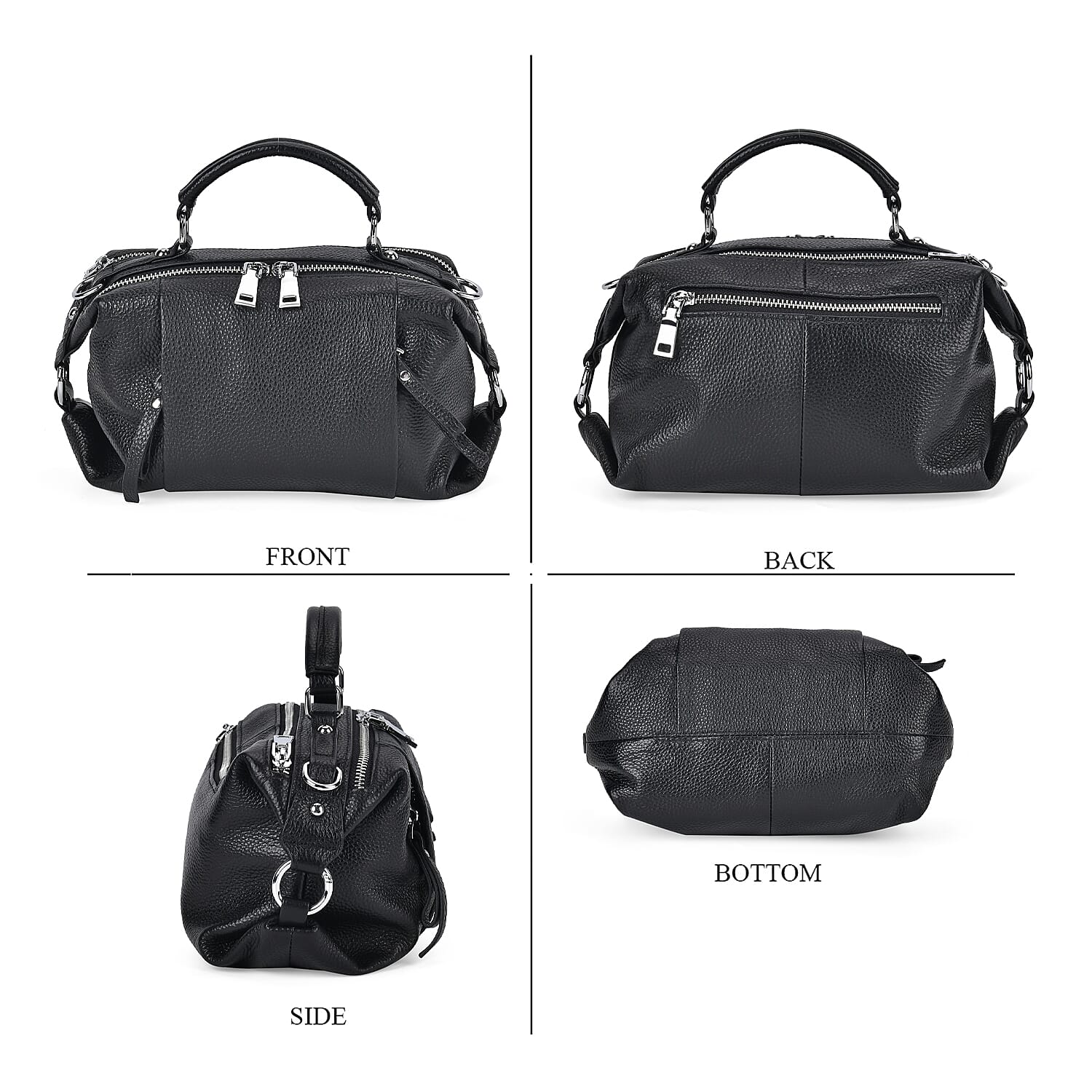 Black Genuine Leather Crossbody Bag with Multiple Pockets