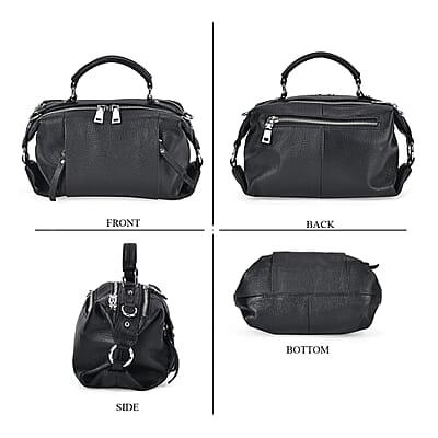 Black Genuine Leather Crossbody Bag with Multiple Pockets