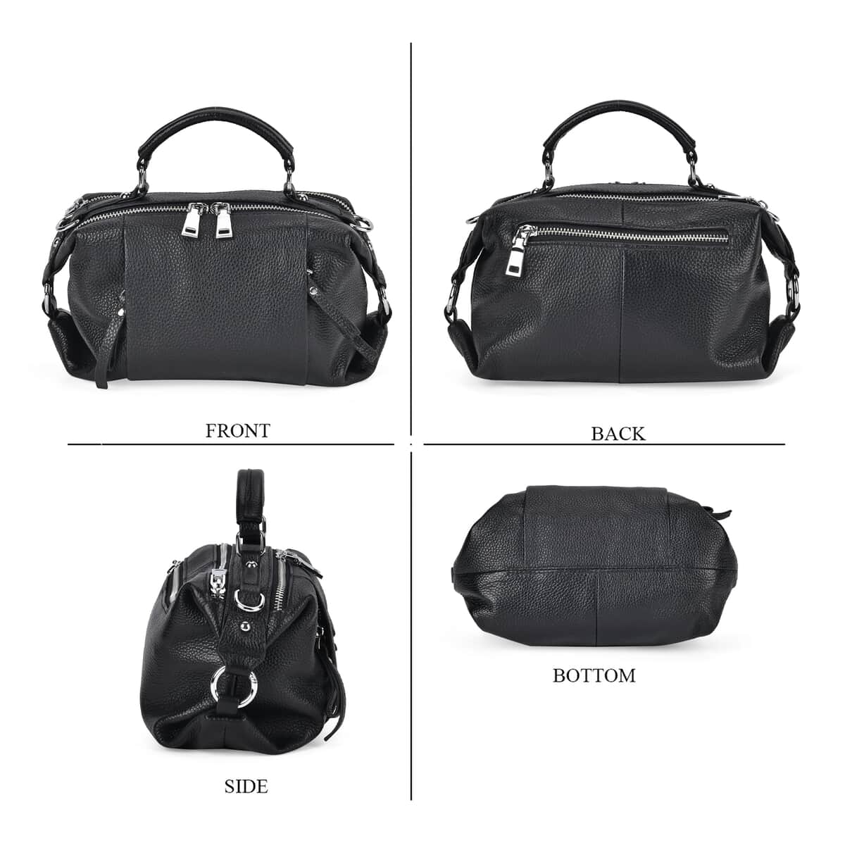 Black Genuine Leather Crossbody Bag with Multiple Pockets image number 3