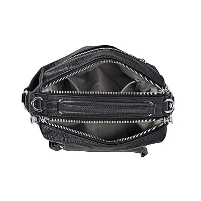 Black Genuine Leather Crossbody Bag with Multiple Pockets