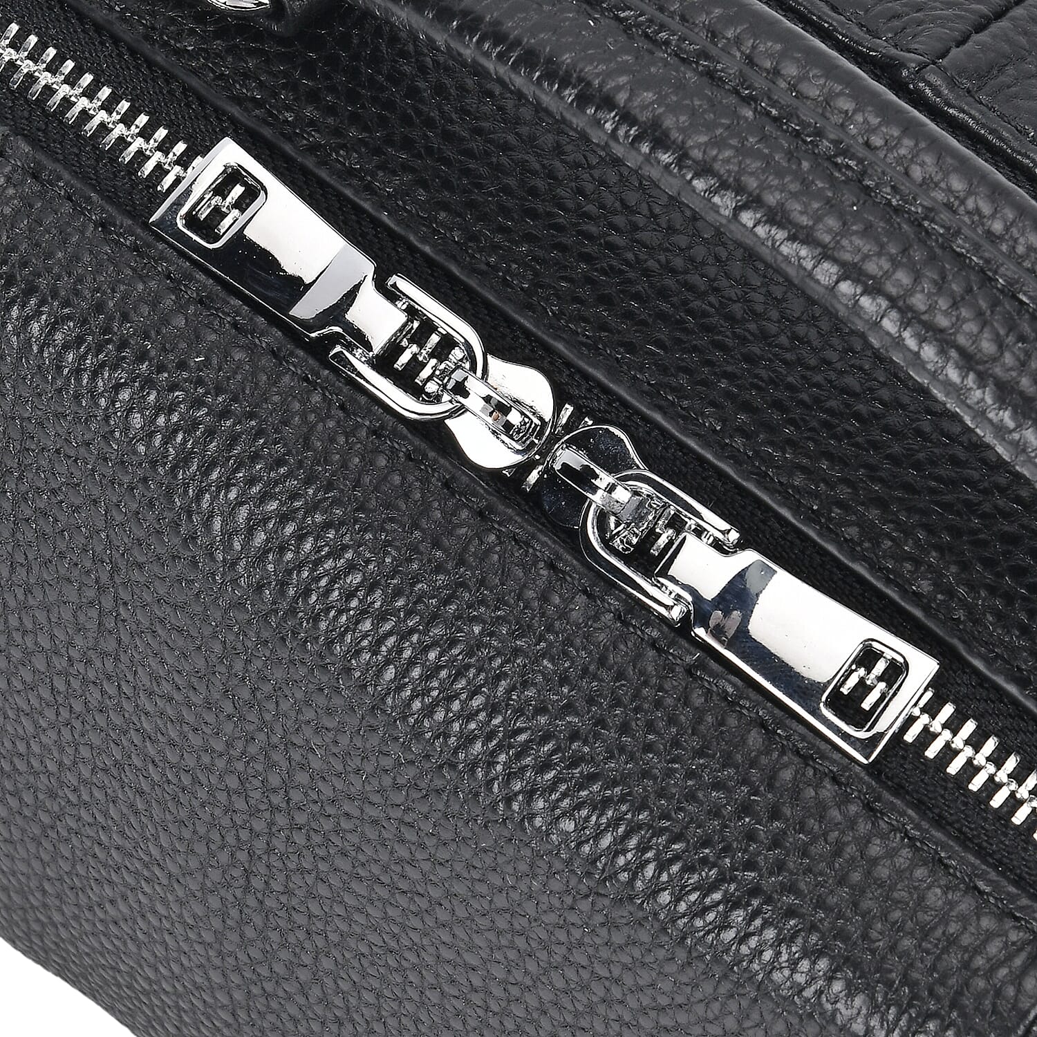 Black Genuine Leather Crossbody Bag with Multiple Pockets