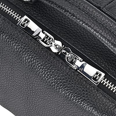Black Genuine Leather Crossbody Bag with Multiple Pockets