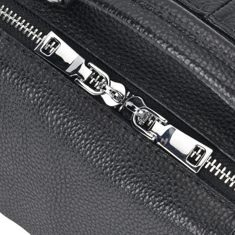 Black Genuine Leather Crossbody Bag with Multiple Pockets