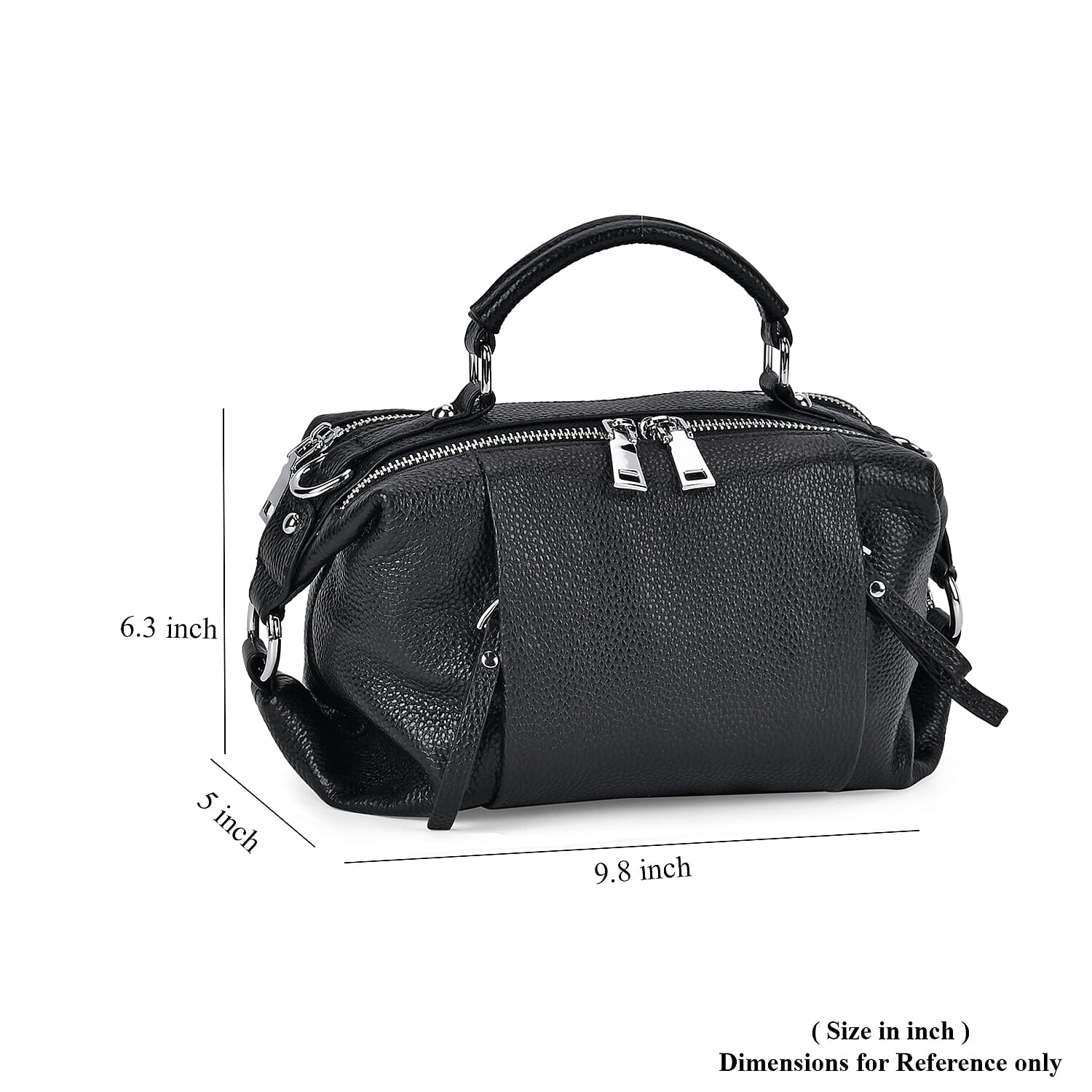 Black Genuine Leather Crossbody Bag with Multiple Pockets