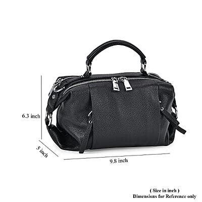 Black Genuine Leather Crossbody Bag with Multiple Pockets