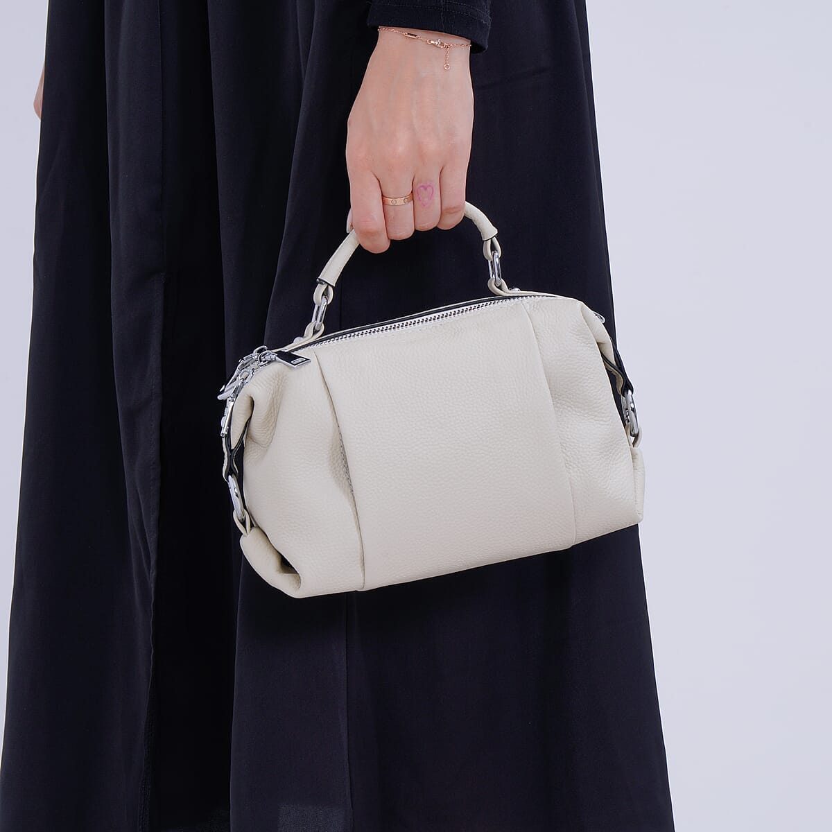 White Genuine Leather Crossbody Bag with Multiple Pockets image number 2