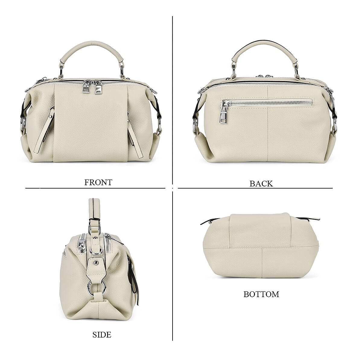 White Genuine Leather Crossbody Bag with Multiple Pockets image number 3