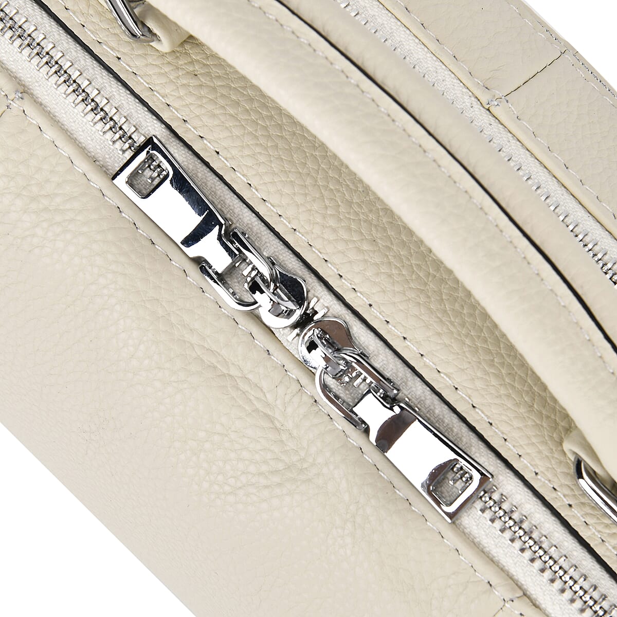 White Genuine Leather Crossbody Bag with Multiple Pockets image number 5