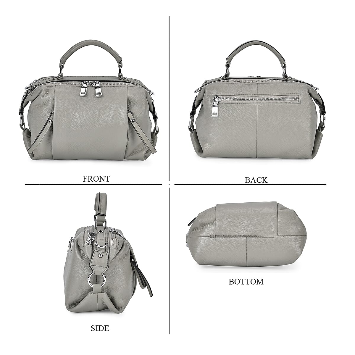 Gray Genuine Leather Crossbody Bag with Multiple Pockets image number 3