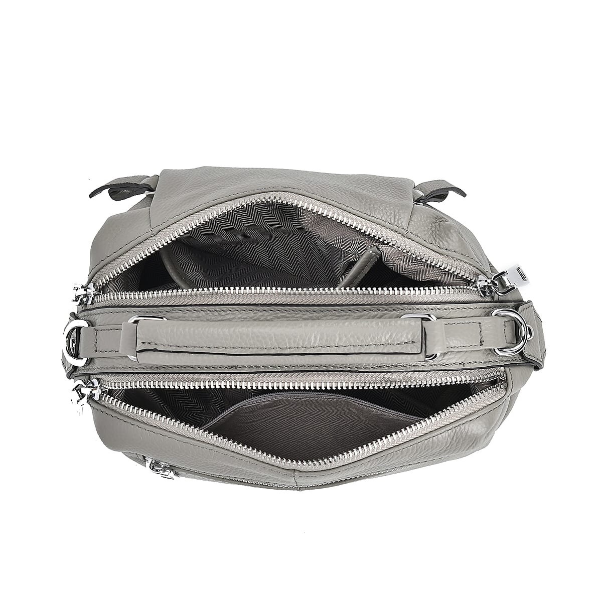 Gray Genuine Leather Crossbody Bag with Multiple Pockets image number 4