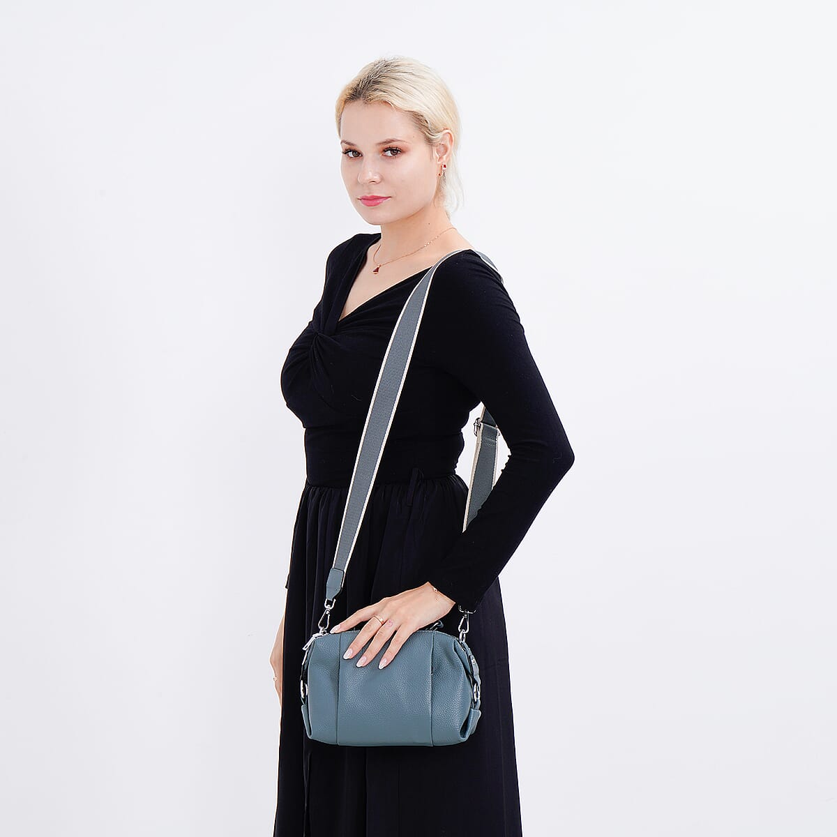 Teal Genuine Leather Crossbody Bag with Multiple Pockets image number 1