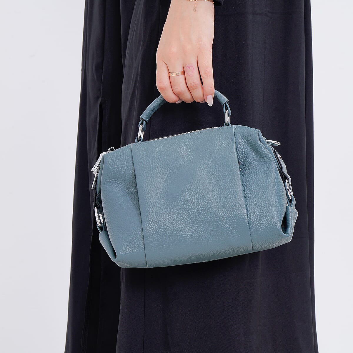 Teal Genuine Leather Crossbody Bag with Multiple Pockets image number 2