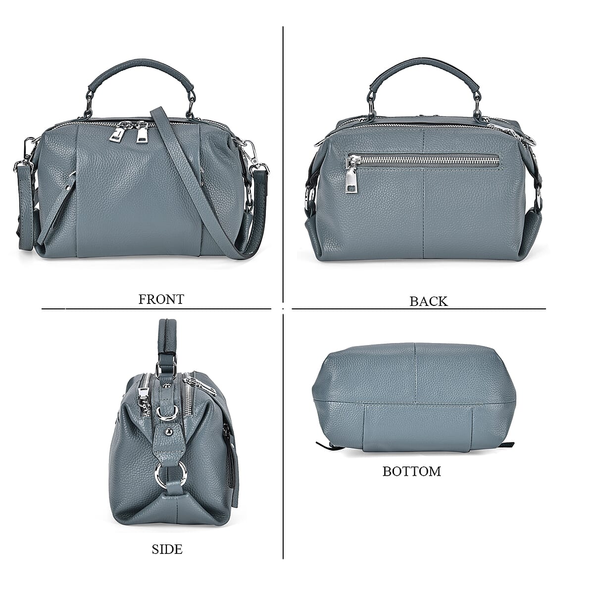 Teal Genuine Leather Crossbody Bag with Multiple Pockets image number 3
